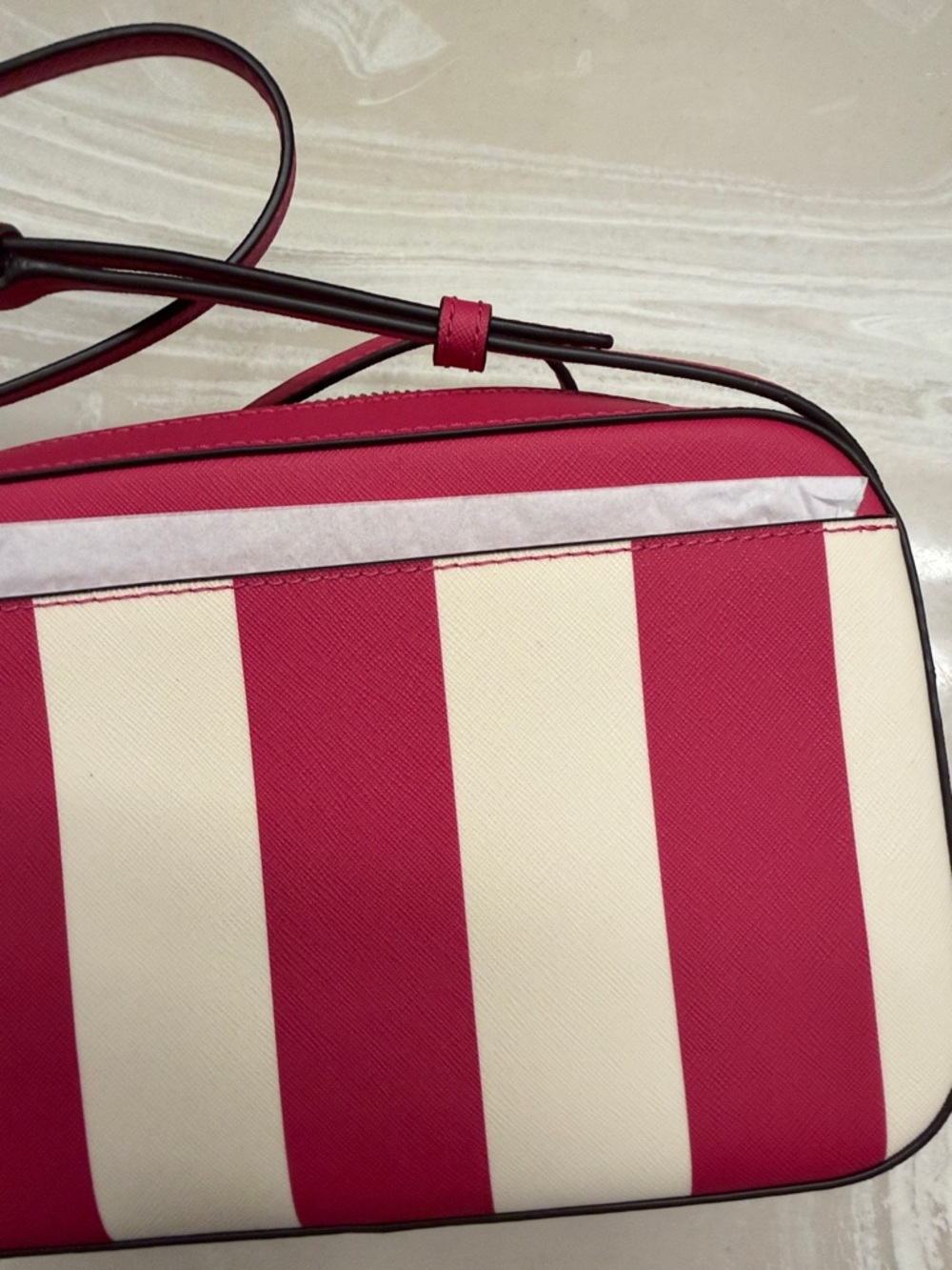 Michael Kors Hot Pink and White Stripe Crossbody with Gold Chain NWOT - Picture 7 of 7